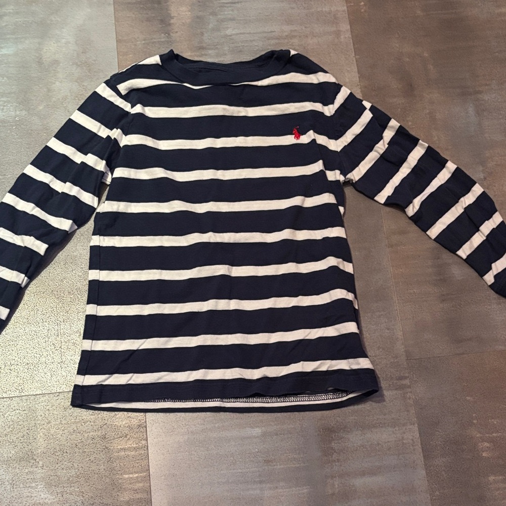 Polo by Ralph Lauren Boy’s Long Sleeve Tee in Navy and White size 5